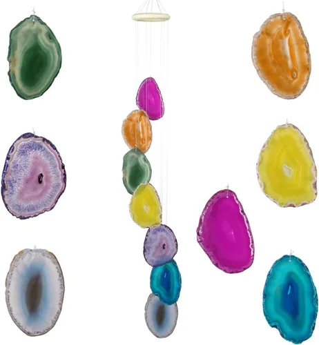 Miniatura 8 de Yoption Campanilla de viento conmemorativa con diseño de árbol de la vida, 7 chakras de cristal natural para decoración del hogar, jardín, 15.7-17.7