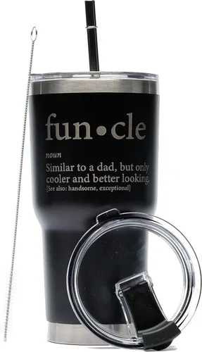 Greatness Line Funcle Uncle Idea de regalo para tío Novedad Gráfico Humor sarcástico fresco muy divertido vaso SS de 30 oz con recubrimiento en