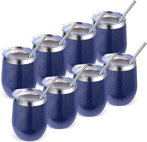 Miniatura 51 de Volhoply - Juego de 12 vasos de vino de 12 onzas con tapa, hechos de acero inoxidable con aislamiento al vacío de doble pared, vasos de vino sin Rosa