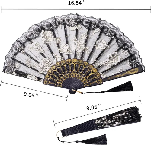 Miniatura 3 de Sepwedd 30 abanicos de mano plegables con diseño floral de rosa negra, ventilador plegable retro chino para novia, accesorios de baile de novia