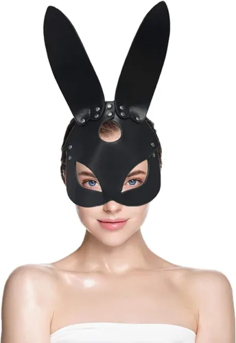 Miniatura 11 de Mumbobyswim Máscaras de cuero de gato y conejo para mujer, máscara de mascarada para cosplay, accesorio de disfraz de Halloween