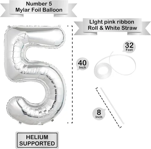 Miniatura 3 de Globos de números plateados de 40 pulgadas, globos de aluminio de Mylar con helio para cumpleaños, globo número 5 para fiestas, bodas, despedidas