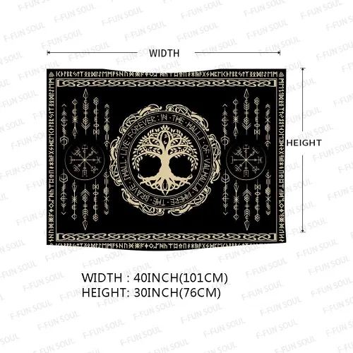 Miniatura 5 de F-FUN SOUL Tapiz nórdico de vikings, 40x30 pulgadas de franela suave, árbol de la vida Yggdrasil vikingo, runa celta, estética mitológica Yggdrasil