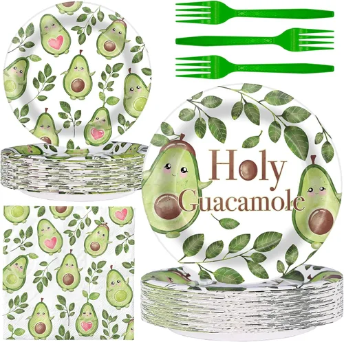 Decoraciones de fiesta de aguacate – Platos y servilletas de aguacate para fiestas de cumpleaños infantiles, sirve para 40 invitados