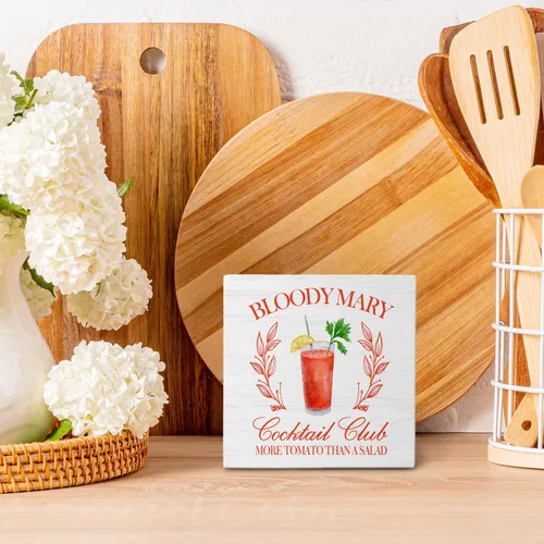 Miniatura 2 de Bloody Mary Bar - Letrero de madera para decoración de escritorio, regalos para amantes de los cócteles, Bloody Mary Cocktail Bloody Mary