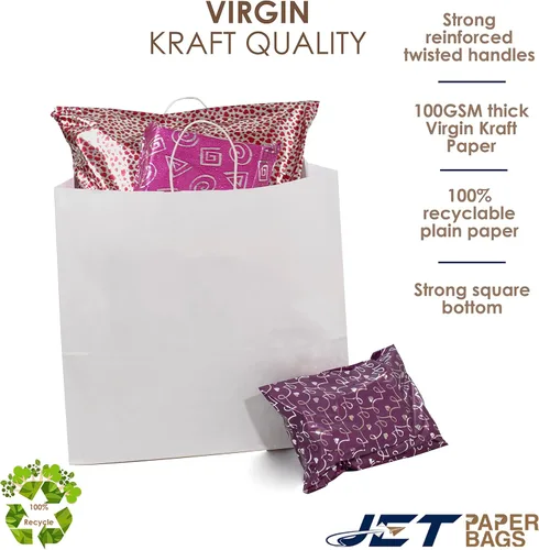 Miniatura 6 de JET PAPER BAGS - Bolsas grandes de papel blanco con asas de 18 x 7 x 18 pulgadas [25 piezas] ideales para llevar, comestibles, golosinas, venta al