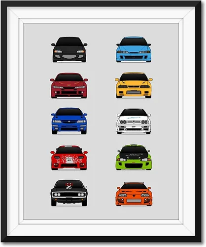 Custom Car Posters Póster hecho a mano compatible con Fast and the Furious y la impresión de Best Cars Dominic Toretto Brian O'Connor – 8 x 10