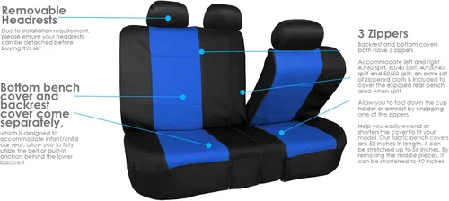 Miniatura 3 de TLH Juego completo de fundas de asiento de coche de neopreno, compatibles con bolsas de aire, accesorios interiores, protector de asiento