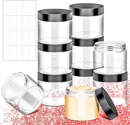 Miniatura 14 de Paquete de 10 tarros de plástico de 4 onzas con tapas, recipientes redondos de 4.2 fl oz para cosméticos, tarros de maquillaje, tarro