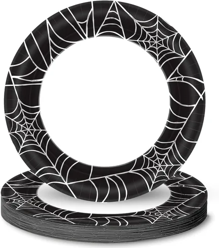 Miniatura 4 de Platos redondos de papel de telaraña – 10 pulgadas (paquete de 40) – Paquete elegante y duradero, perfecto para Halloween y celebraciones temáticas