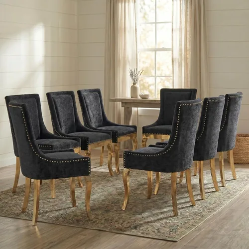 Miniatura 24 de Juego de 2 sillas de comedor tapizadas, sillas de cocina de tela con ribete de cabeza de clavo, sillas de cocina y comedor con respaldo alto, patas