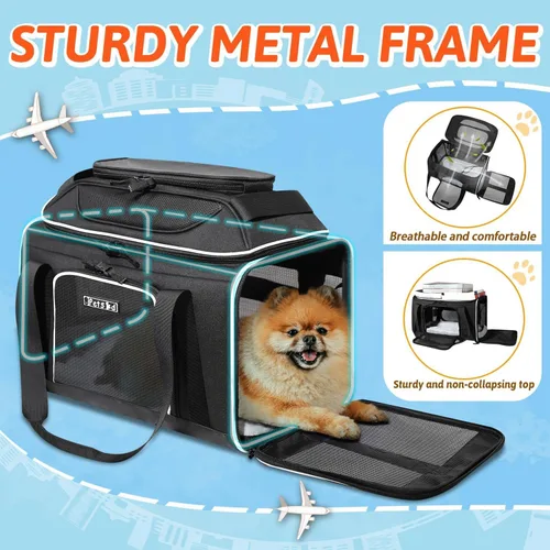 Miniatura 6 de Petskd Transportador de mascotas extensible superior de 17 x 11 x 9.5 pulgadas, aprobado por aerolíneas de Alaska, transportador de lados suaves