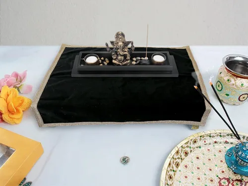 Miniatura 4 de Indian Consigners Pequeño paño de terciopelo de color sólido para uso multiusos (negro)