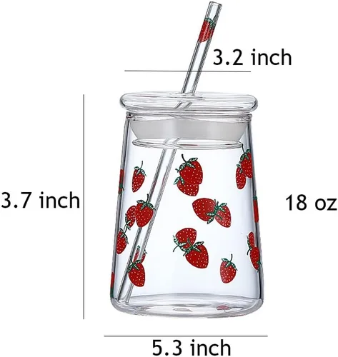 Miniatura 5 de Vaso de cristal transparente de 18 onzas con tapa y pajita.