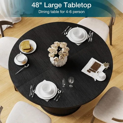 Miniatura 7 de HOMMPA Mesa de comedor redonda de 48 pulgadas para mesa de cocina de 4 a 6 pulgadas, mesa de comedor con base de tira de madera para cocina