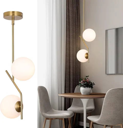 SeeU Lámpara Colgante de Latón de 2 Luces Candelabro Lámpara Colgante de Globo Dorado Accesorio de Luz Colgante Interior Accesorio de Luz Colgante 2