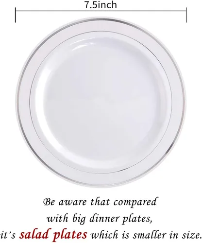 Miniatura 3 de bUCLA 100 platos de plástico con borde plateado, platos desechables de 7.5 pulgadas, ideales para bodas, fiestas y Navidad