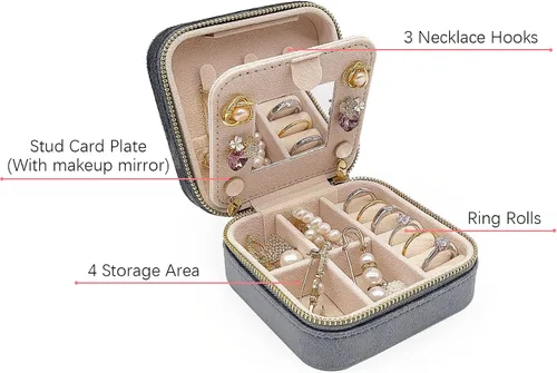 Miniatura 3 de Soddeph Joyero de terciopelo con espejo, mini estuche de joyería de viaje, estuche de viaje de joyería de felpa, pequeño organizador de joyas