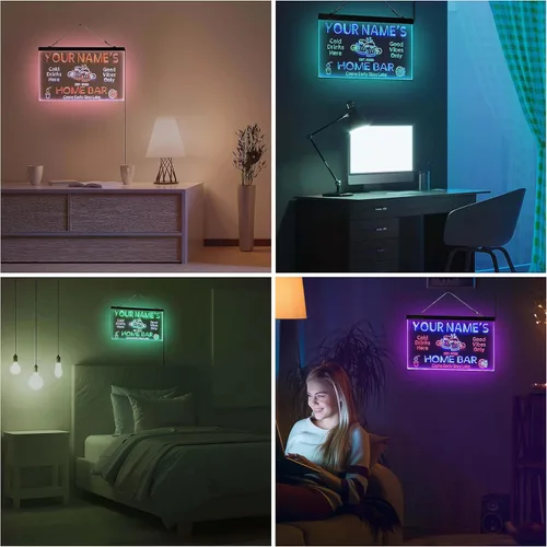 Miniatura 6 de ADVPRO Letrero de neón LED de doble color personalizado con tu nombre para bar casero de cerveza, año de establecimiento, blanco y morado, 16 x 12
