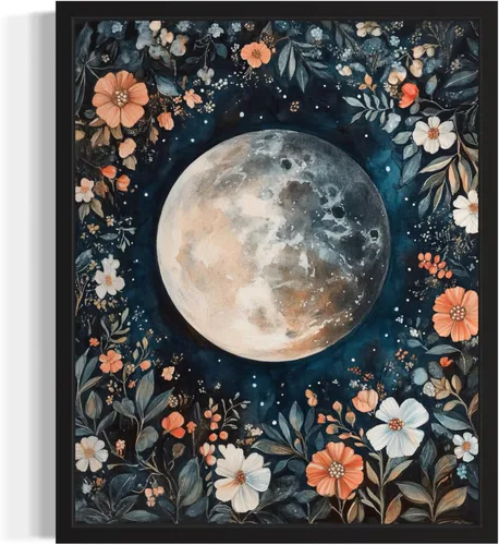 Póster de Arte de Luna Llena, Estilo William Morris Retro de Mediados de Siglo Botánico Victoriano Academia Oscura Decoración Gótica Galería 10a
