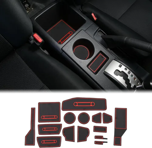 Aunginsy Kit de alfombrillas con ranura para automóvil (15 unidades), goma, rojo y negro, compatible con Toyotaa FJ Cruiser 2007-2021, consola