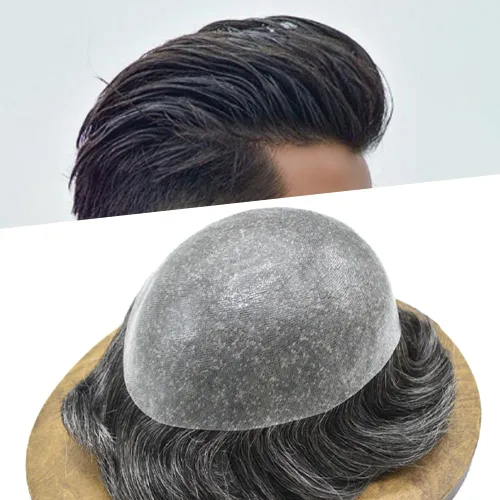 Miniatura 38 de Hair Nature - Tupé para hombres, sistema de repuesto de piezas de cabello humano, unidades de pelo negro con bucle en V de piel fina, 100% cabello