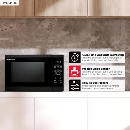 Miniatura 2 de SHARP Horno microondas para encimera con plato giratorio extraíble de 12.4 pulgadas, 1100 vatios, 1.4 pies cúbicos, color negro