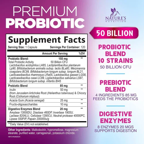 Miniatura 2 de Probióticos, 60 mil millones de UFC por porción, probióticos con prebióticos para apoyo a la salud digestiva e inmunológica para mujeres y hombres