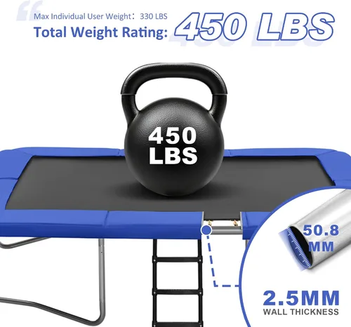 Miniatura 3 de Exacme Trampolín rectangular de 7 x 10, 8 x 12, 9 x 14 pies, para niños, dobles aberturas de cerramiento, trampolín rectangular pequeño para Azul