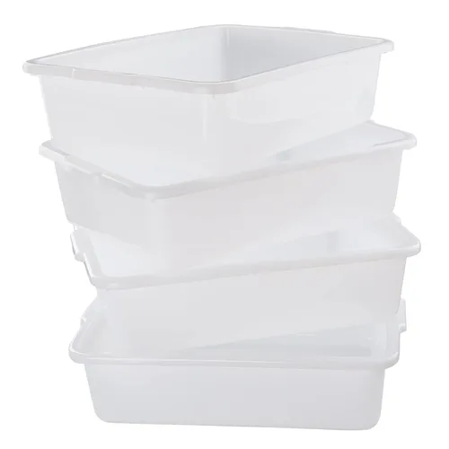 Paquete de 4 cajas de autobús comerciales, contenedor de almacenamiento de plástico blanco con asas/lavabo, lavabo de restaurante resistente, tina