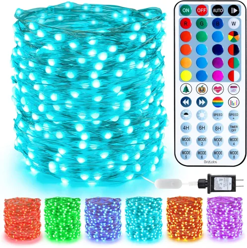 Miniatura 12 de BrizLabs Guirnalda de luces de hadas de 33 pies, 100 luces LED rojas, blancas y azules con temporizador remoto, USB 4 de julio, luz estrellada, 100