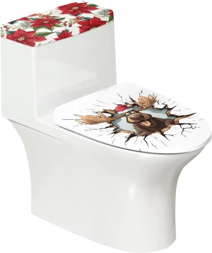 Miniatura 18 de Flashideas Juego de cubierta para tanque y tapa de inodoro con estampados de patas de perro coloridas - Elástico, se adapta a la mayoría de tanques