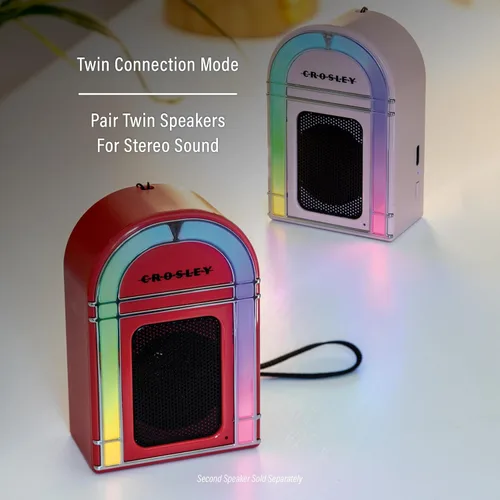Miniatura 5 de Crosley CR3046A-RE Mini Jukebox Altavoz Bluetooth portátil con luces LED y micrófono, rojo