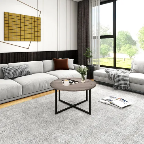 Miniatura 4 de HOMERECOMMEND Mesa de centro redonda para sala de estar, escritorio de té con patas de metal negro, mesa de té, balcón, mesa de sofá, estudio, negro