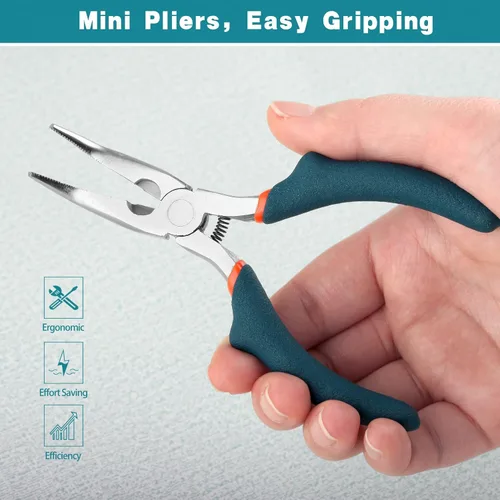 Miniatura 4 de SPEEDWOX Alicates de punta doblada con cortador, alicates curvados de 5 pulgadas de mandíbula dentada convexa para joyería de precisión