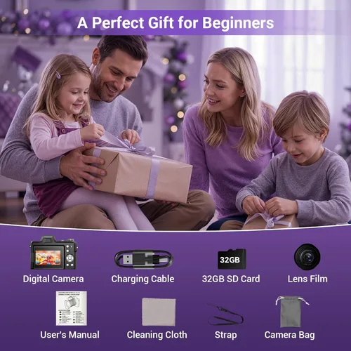 Miniatura 8 de Cámara digital, FHD 4K Cámara digital de apuntar y disparar con zoom de 16X antivibración, cámara pequeña compacta de 48 MP con tarjeta de 32 GB