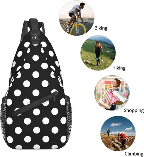 Miniatura 5 de Small Crossbody Bags for Women Men - Vintage White Polka Dot Black Print Adjustable Shoulder Bag Fanny Packs Belt Sling Bag Crossbody Purses