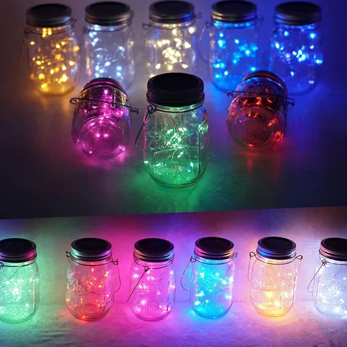 Miniatura 3 de Luces solares mejoradas para frascos, paquete de 8 unidades, 10 LED, impermeables, para frascos de luciérnaga, luces con ganchos