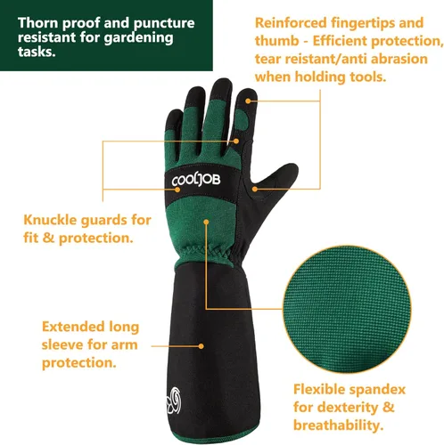 Miniatura 2 de COOLJOB Guantes de jardín de poda de rosas a prueba de espinas para hombres, manga larga, acolchados, para trabajo en el patio, para arbusto, mora