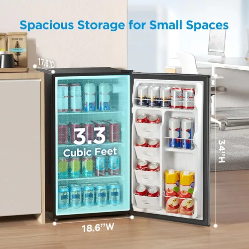 Miniatura 2 de Midea MERM33S1AST - Mini nevera compacta de 3.3 pies cúbicos con luz interna, termostato ajustable, puerta reversible, bajo ruido para dormitorio