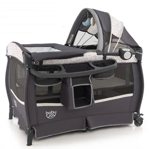 Miniatura 10 de BABY JOY 4 en 1 Pack and Play, corralito portátil para bebé con moisés y mesa de cambio abatible, toldo, centro de actividades de moisés para bebés