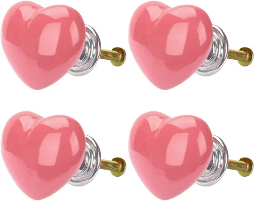 uxcell 4 perillas de cerámica con forma de corazón, manija para muebles, puerta, armario, armario, aparador, reemplazo, color rosa