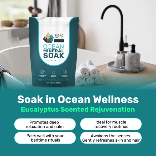 Miniatura 2 de Baja Gold Ocean Mineral Soak – Remojo de baño de magnesio natural y oligoelementos Remojo relajante y limpio de ingredientes para baño, músculos