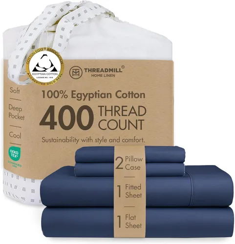 Miniatura 26 de Threadmill - Juego de sábanas de algodón egipcio para cama tamaño King Juego de sábanas de cama King 100% de algodón egipcio certificado Sábanas