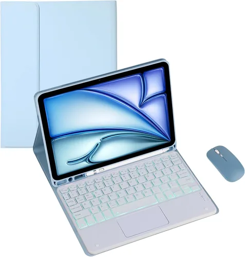 Miniatura 28 de Funda de teclado para tableta Samsung Galaxy Tab A8 X200/X205 de 10.5 pulgadas, cubierta protectora de teclado con soporte multiángulo, borde de Azul