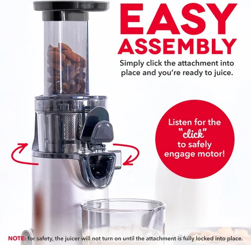 Miniatura 3 de DASH Exprimidor Lento Masticador Compacto Deluxe, Exprimidor de Prensa en Frío Fácil de Limpiar con Cepillo, Taza Medidora de Pulpa, Accesorio