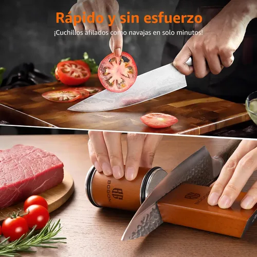 Miniatura 2 de Afilador de cuchillos rodante, discos de diamante y cerámica, ángulos magnéticos de 15° y 20°, rápido y seguro para cualquier dureza de hoja, kit