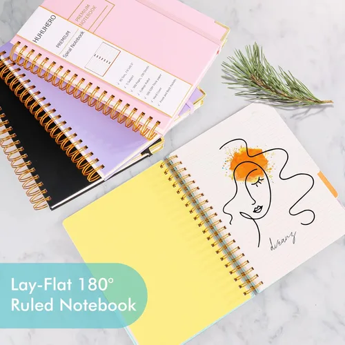 Miniatura 7 de Huhuhero Cuaderno de 5 materias, 240 páginas rayadas diario en espiral con rayas universitarias, 7.6" x 10.5" B5 cuadernos de tapa dura