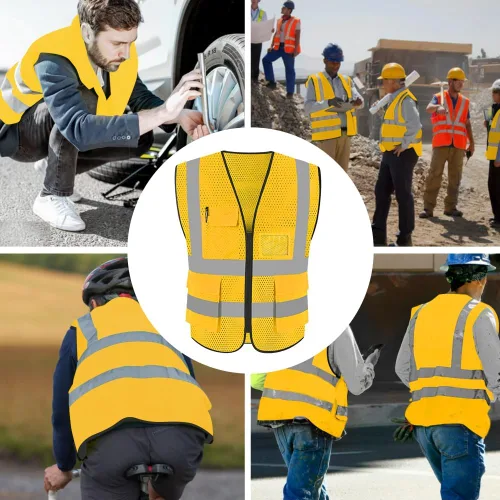 Miniatura 6 de FEimaX Chaleco de seguridad de alta visibilidad, chaleco de trabajo reflectante de malla para hombres y mujeres con bolsillos y cremallera, cumple