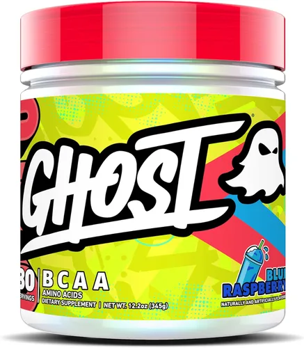 GHOST BCAA - Suplemento de aminoácidos en polvo, frambuesa azul, 30 porciones, sin azúcar, aminopolvo para después del entrenamiento y bebida de